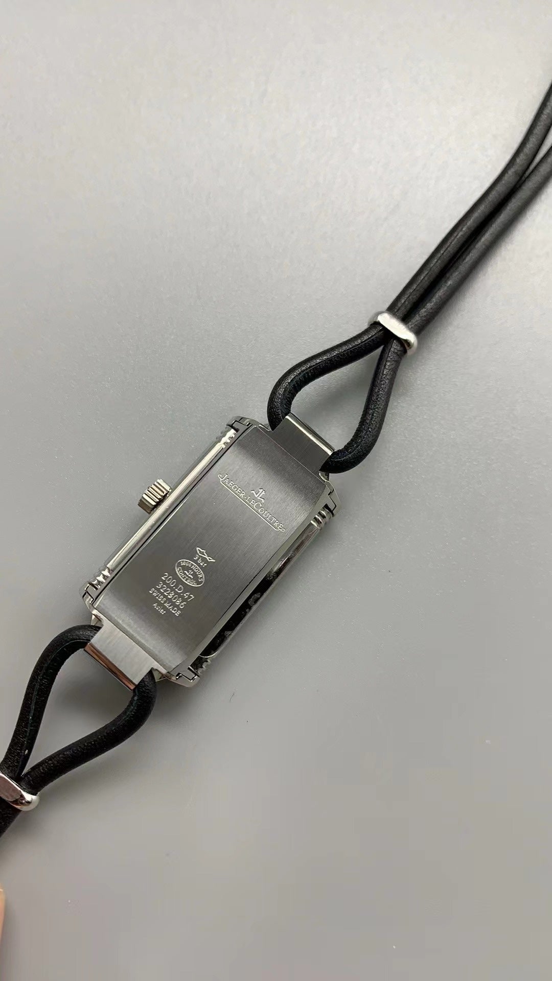 Jaeger-LeCoultre Reverso One Duetto Jewelry | 40×20MM | Stainless steel case | Diamond-set bezel | Silver dial | Black thin leather strap | Manual winding movement