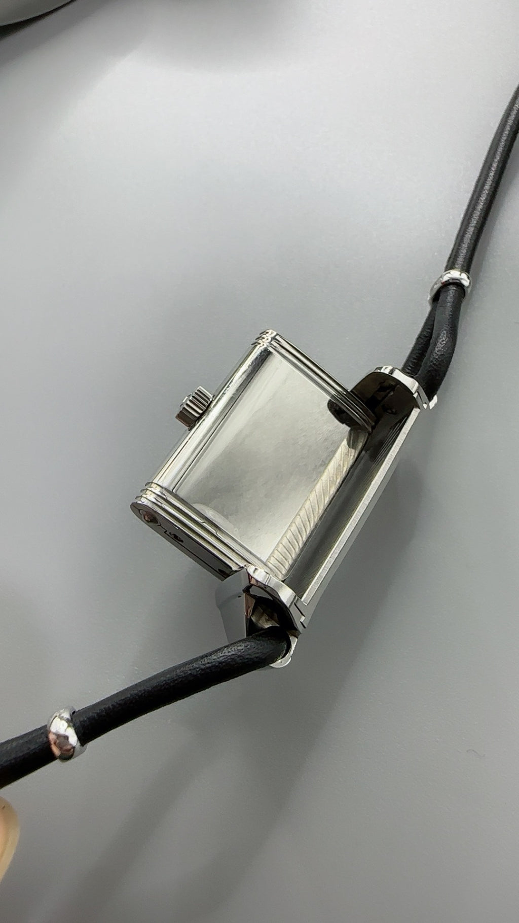 Jaeger-LeCoultre Reverso One Duetto Jewelry | 40×20MM | Stainless steel case | Diamond-set bezel | Silver dial | Black thin leather strap | Manual winding movement