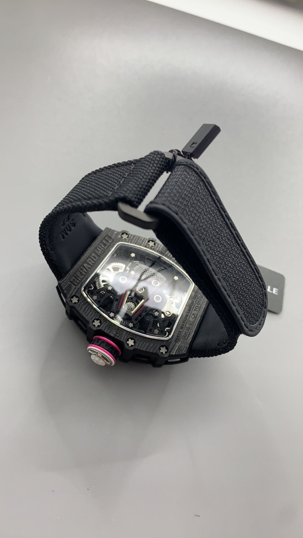 Richard Mille RM38-02 | 42MM | ตัวเรือนคาร์บอนไฟเบอร์ TPT + โครงไทเทเนียม | หน้าปัดสเกเลตัน | กลไกไขลานมือ Flying Tourbillon