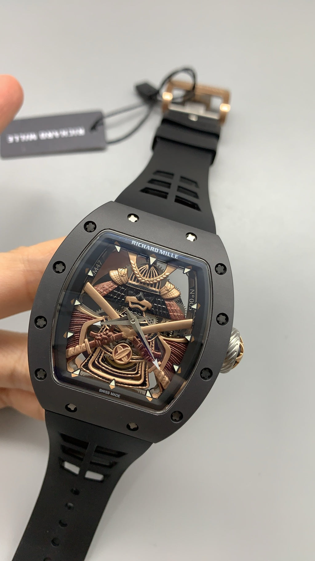Richard Mille RM035 Black Phantom | 42MM | ตัวเรือนคาร์บอนไฟเบอร์ NTPT + โครงไทเทเนียม | โทนสีดำด้านทั้งเรือน | หน้าปัดสเกเลตัน | กลไกไขลานมือ RMUL1