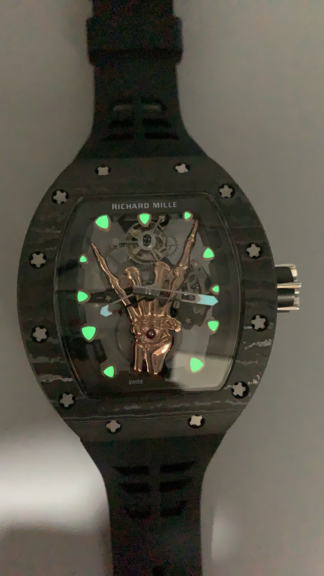 Richard Mille RM66 | 42MM | ตัวเรือนไทเทเนียมเกรด 5 + เคลือบ PVD สีโรสโกลด์ | หน้าปัดรูปมือโครงกระดูก (Skeleton Hand) | กลไกไขลานมือ Flying Tourbillon