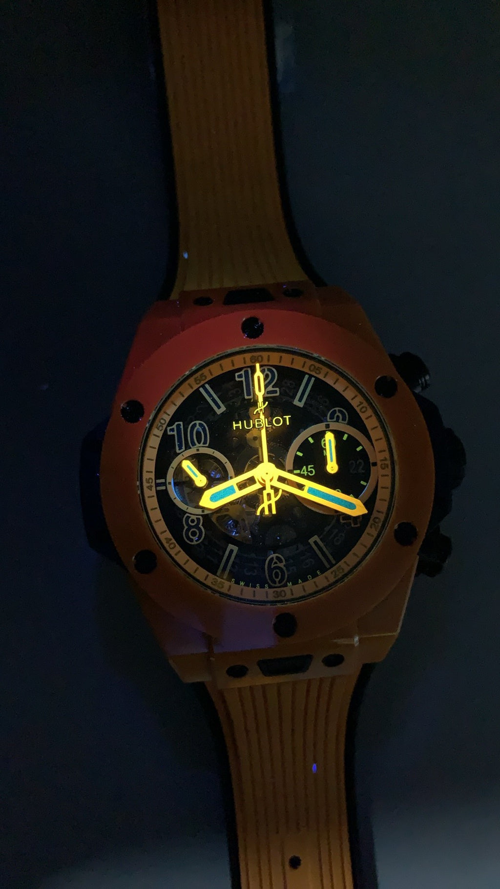 Hublot Big Bang Chronograph | 44MM | ตัวเรือนไทเทเนียม | ขอบเซรามิกสีส้ม | หน้าปัดสเกเลตัน | จับเวลา Chronograph | กลไกอัตโนมัติ HUB4100