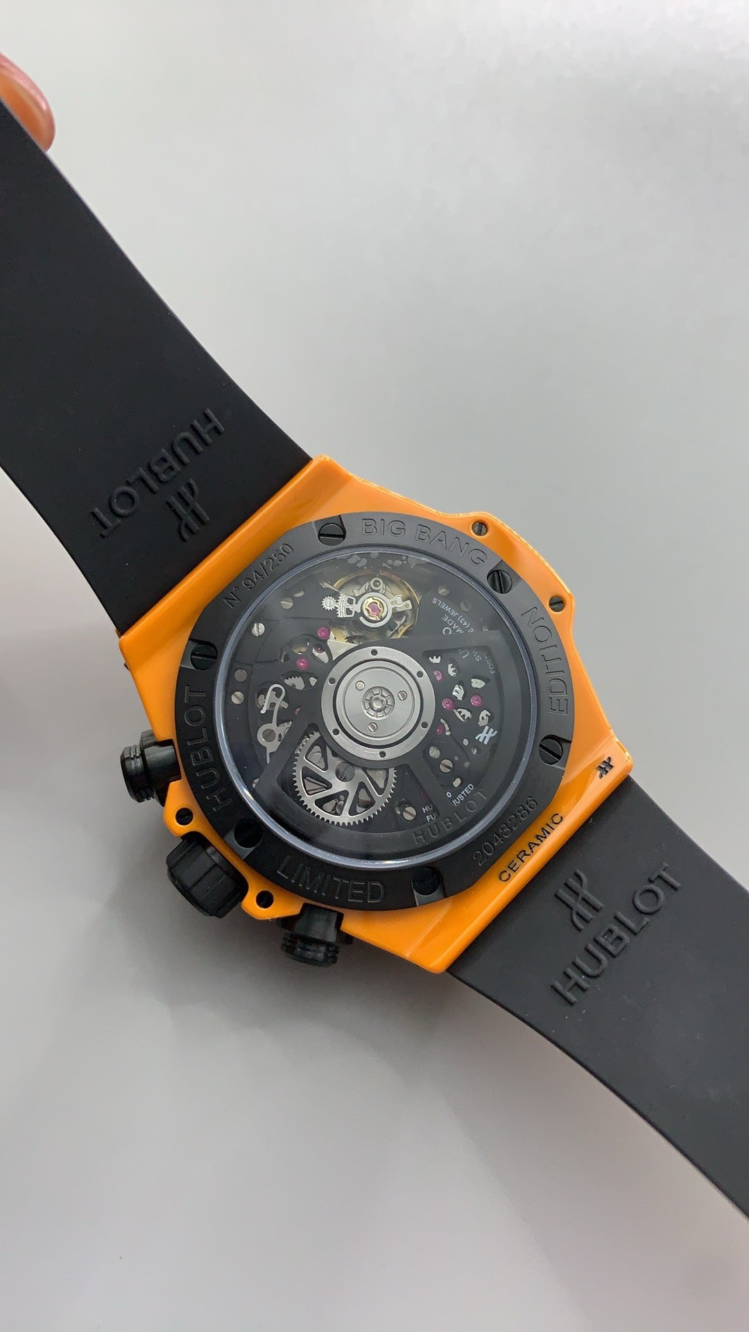 Hublot Big Bang Chronograph | 44MM | ตัวเรือนไทเทเนียม | ขอบเซรามิกสีส้ม | หน้าปัดสเกเลตัน | จับเวลา Chronograph | กลไกอัตโนมัติ HUB4100