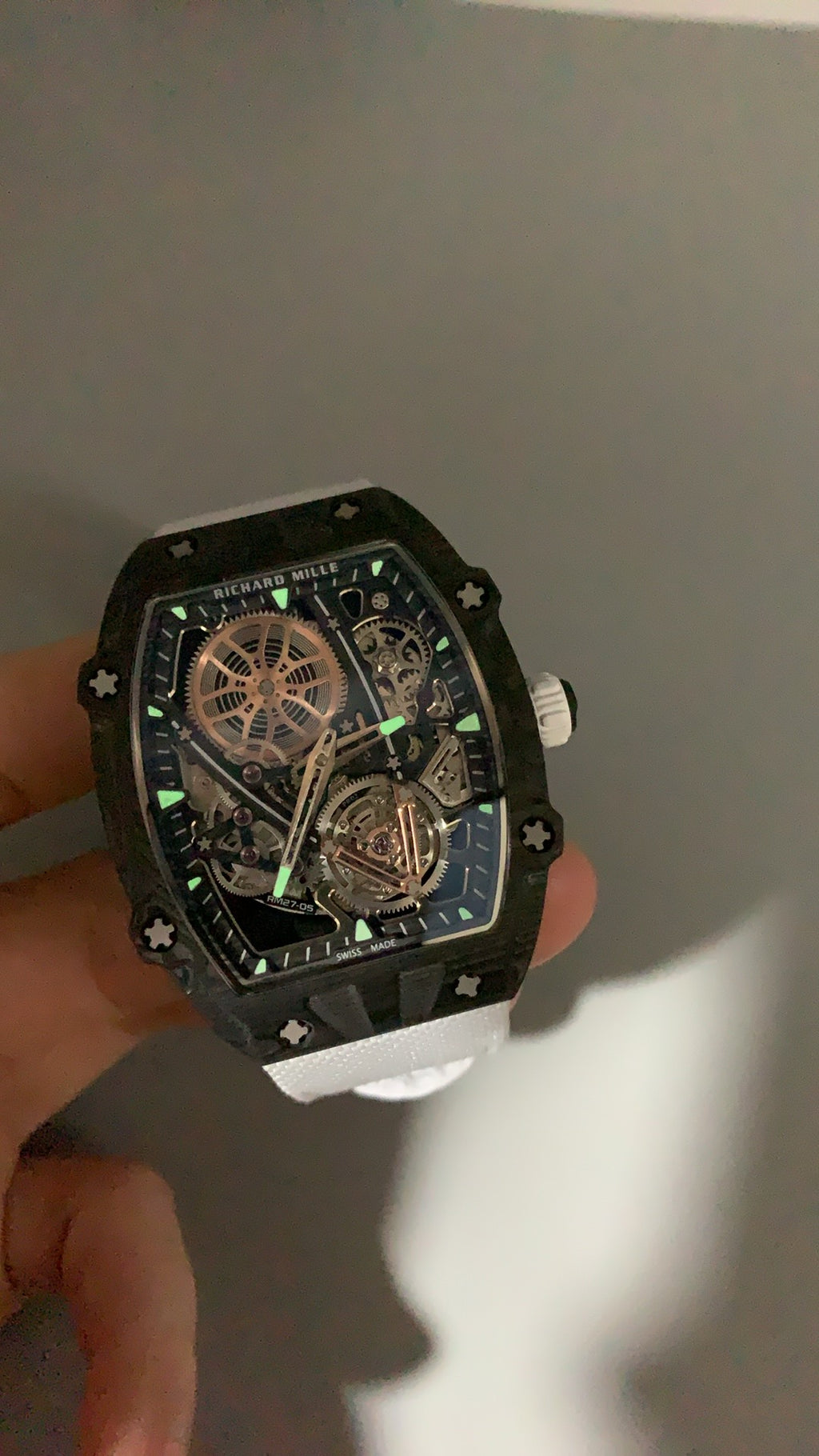 Richard Mille RM27-05 | 38.4MM | ตัวเรือนคาร์บอนไฟเบอร์ TPT + โครงไทเทเนียม | น้ำหนักเบาพิเศษ | หน้าปัดสเกเลตัน | กลไกไขลานมือ RM27-05