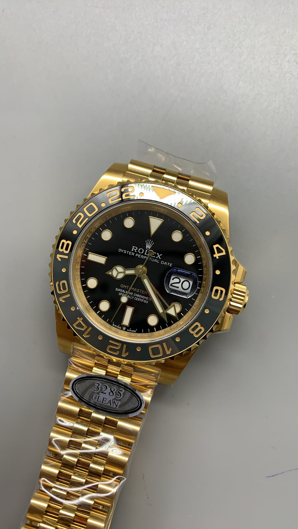 Rolex GMT-Master II 40MM | ขอบเซรามิกสีดำ-เทา (ขอบไข่เยี่ยวม้า) | ตัวเรือนสแตนเลสเคลือบสีทอง PVD | กลไกอัตโนมัติ Cal.3285