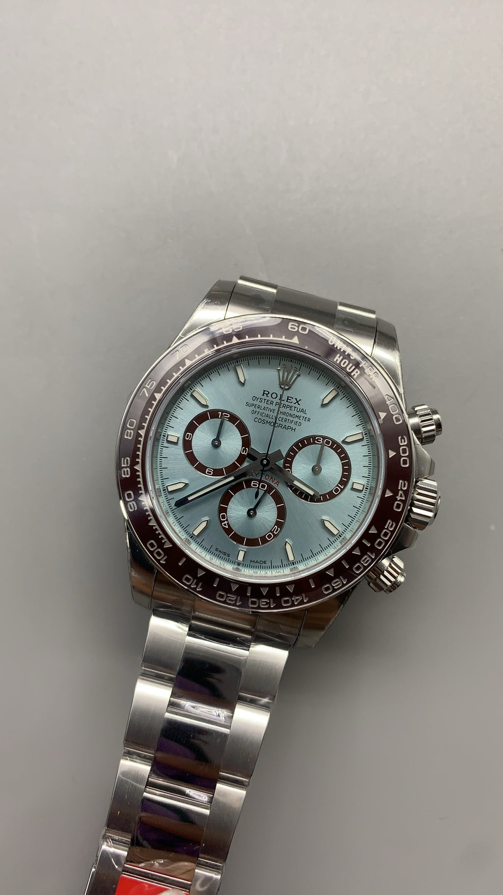 Rolex Daytona 40MM | หน้าปัดสีฟ้าน้ำแข็ง | ตัวเรือนสแตนเลสเคลือบสีแพลทินัม PVD | กลไกอัตโนมัติ Cal.4131