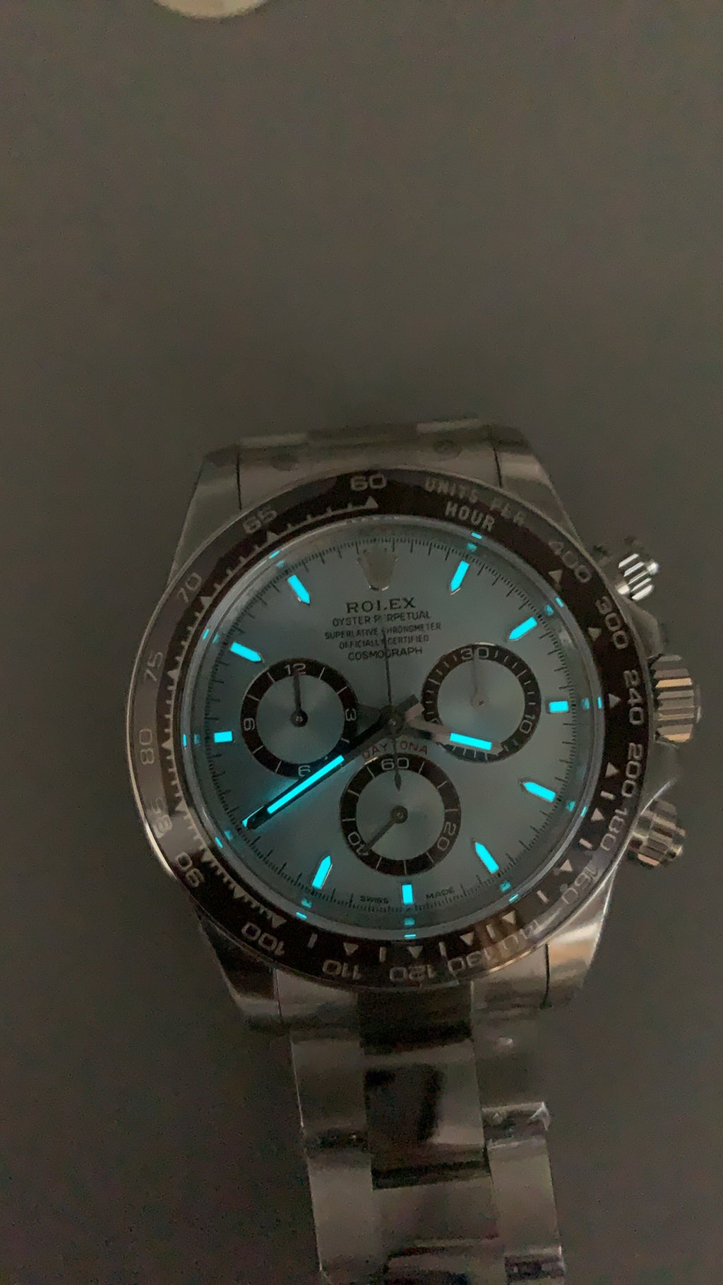 Rolex Daytona 40MM | หน้าปัดสีฟ้าน้ำแข็ง | ตัวเรือนสแตนเลสเคลือบสีแพลทินัม PVD | กลไกอัตโนมัติ Cal.4131