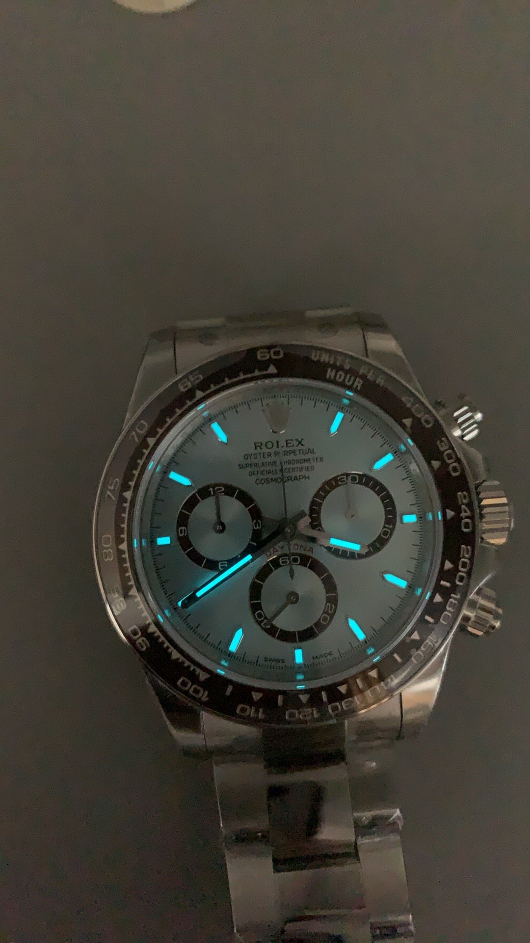 Rolex Daytona 40MM | หน้าปัดสีฟ้าน้ำแข็ง | ตัวเรือนสแตนเลสเคลือบสีแพลทินัม PVD | กลไกอัตโนมัติ Cal.4131