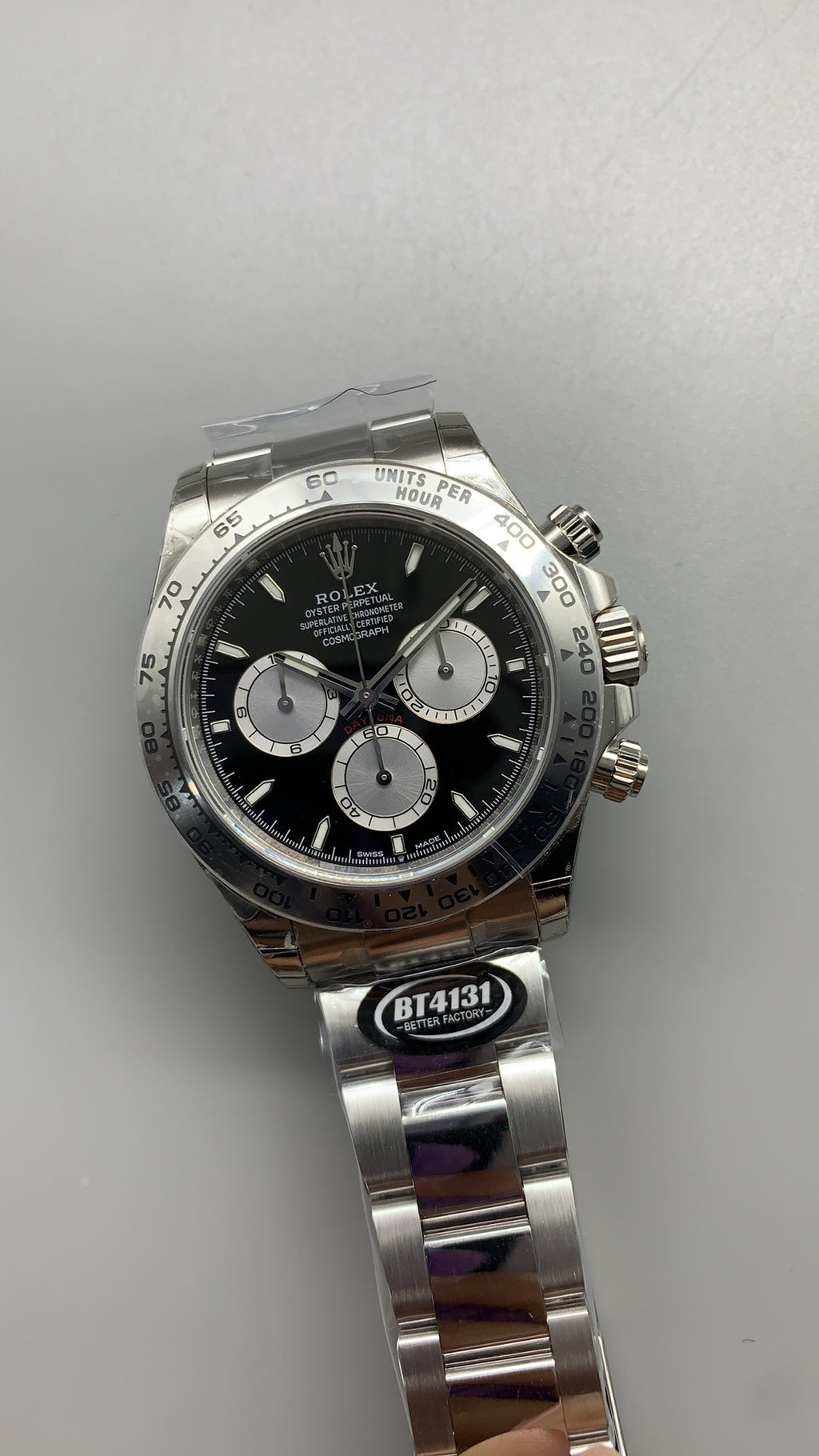 Rolex Daytona 40MM | หน้าปัดสีดำ | ตัวเรือนสแตนเลสเคลือบสีไวท์โกลด์ PVD | กลไกอัตโนมัติ Cal.4131