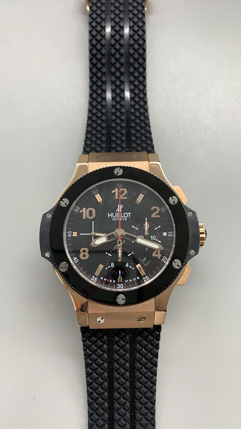 Hublot Big Bang Chronograph | 44MM | ตัวเรือนสแตนเลสสตีลเคลือบสีโรสโกลด์แบบ PVD | หน้าปัดสเกเลตัน | จับเวลา Chronograph | กลไกอัตโนมัติ HUB4100