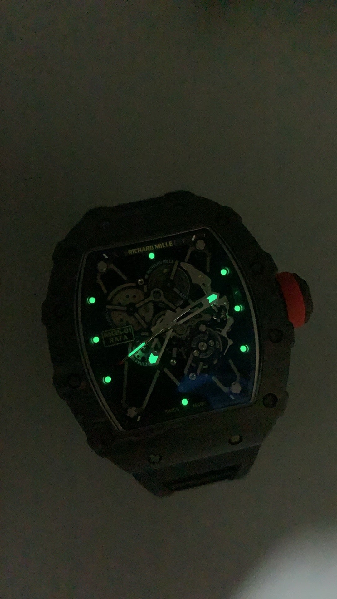 Richard Mille RM35-01 | 42MM | ตัวเรือนคาร์บอนไฟเบอร์ NTPT + โครงไทเทเนียม | หน้าปัดสเกเลตัน | กลไกไขลานมือ RMUL3