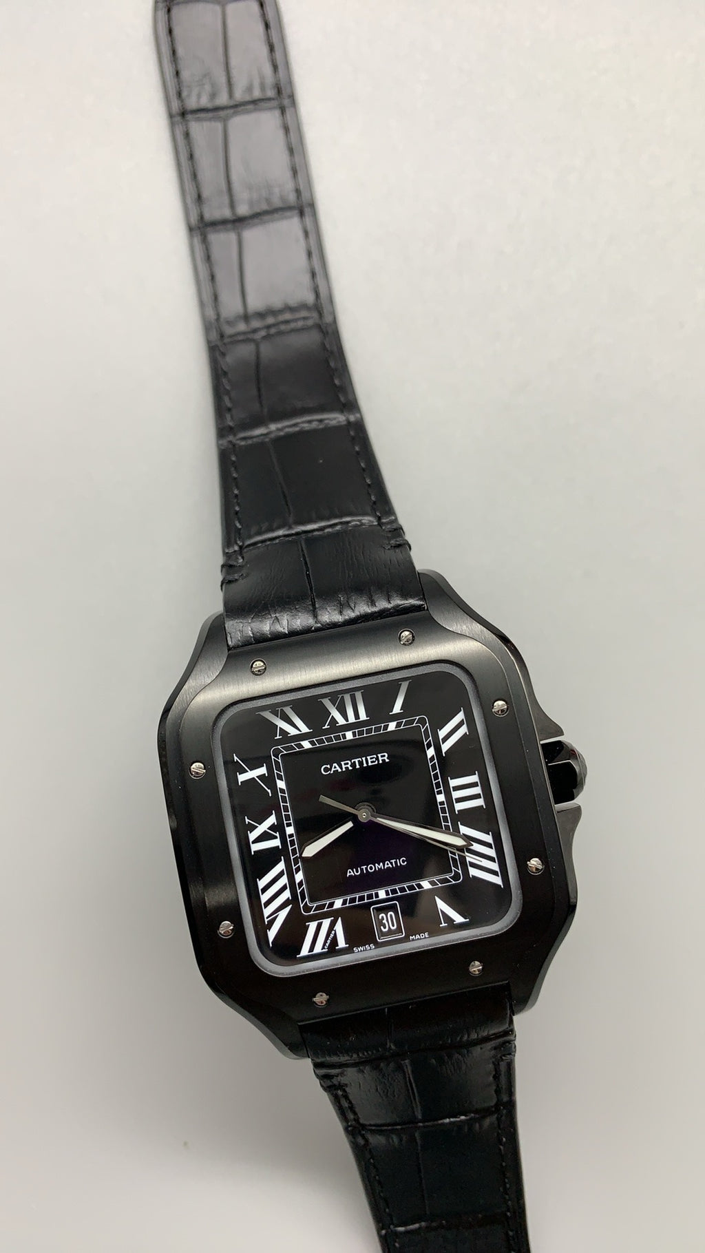 Cartier Santos de Cartier | ขนาด 40 มม. (Large) | สีดำทั้งเรือน | สายหนัง | อัตโนมัติ