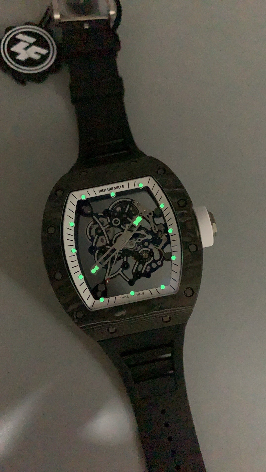 Richard Mille RM055 | 42MM | ตัวเรือนคาร์บอนไฟเบอร์ NTPT + โครงไทเทเนียม | หน้าปัดสเกเลตัน | กลไกไขลานมือ RMUL2