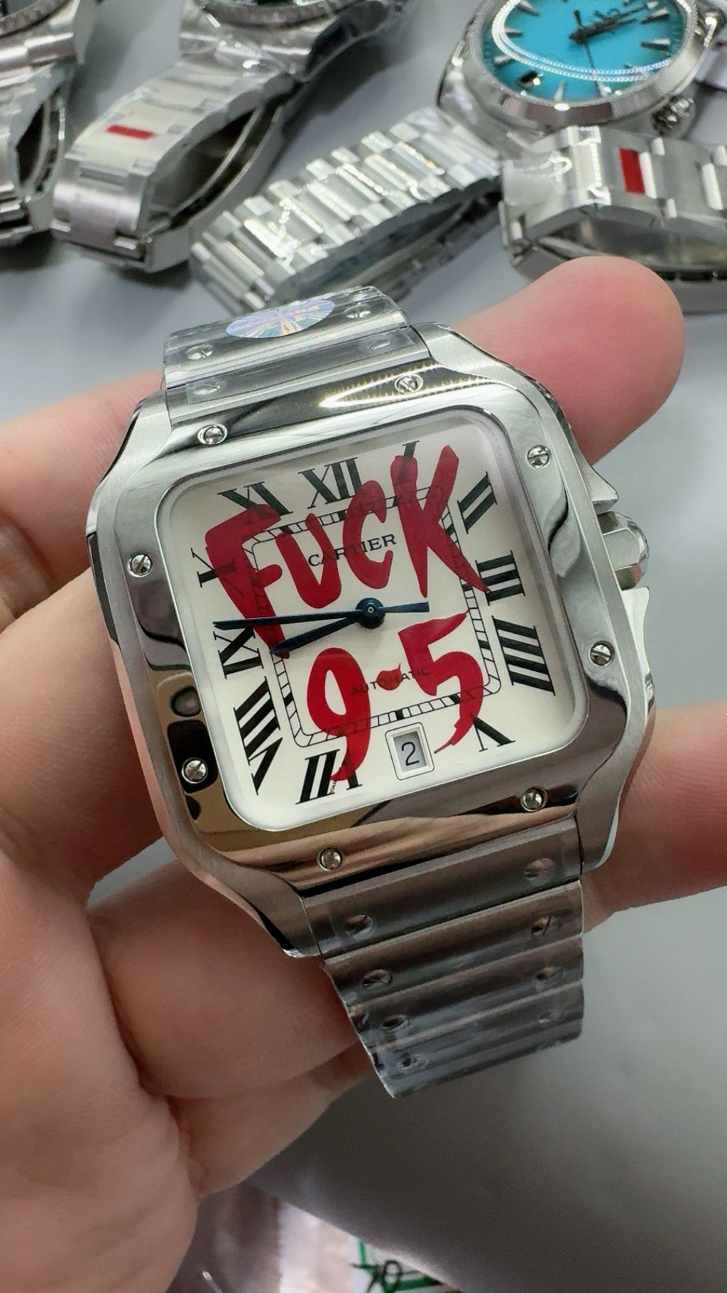 Cartier Santos de Cartier | ขนาด 40 มม. (Large) | หน้าปัดสีขาว | รุ่นแต่งพิเศษ Fuck 9.5 | อัตโนมัติ