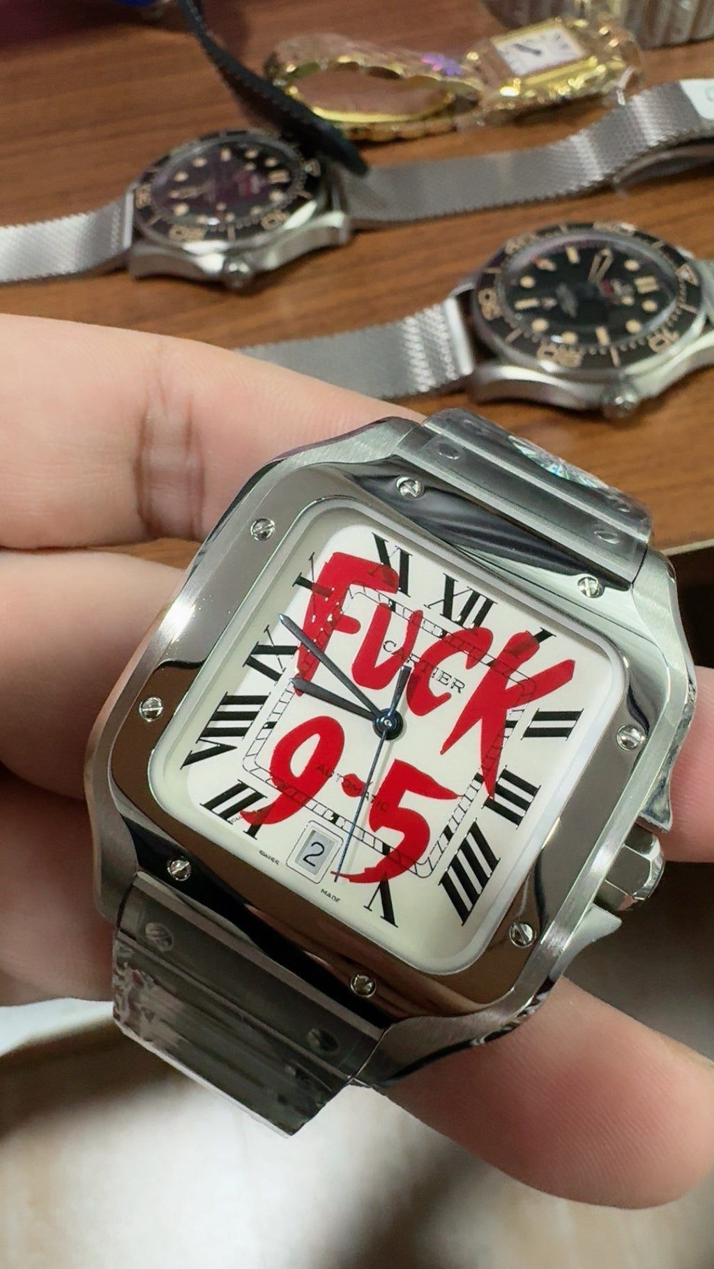 Cartier Santos de Cartier | ขนาด 40 มม. (Large) | หน้าปัดสีขาว | รุ่นแต่งพิเศษ Fuck 9.5 | อัตโนมัติ