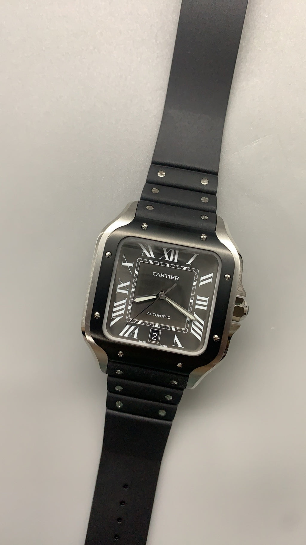 Cartier Santos de Cartier | ขนาด 40 มม. (Large) | ขอบหน้าปัดสีดำ | สายยาง | อัตโนมัติ
