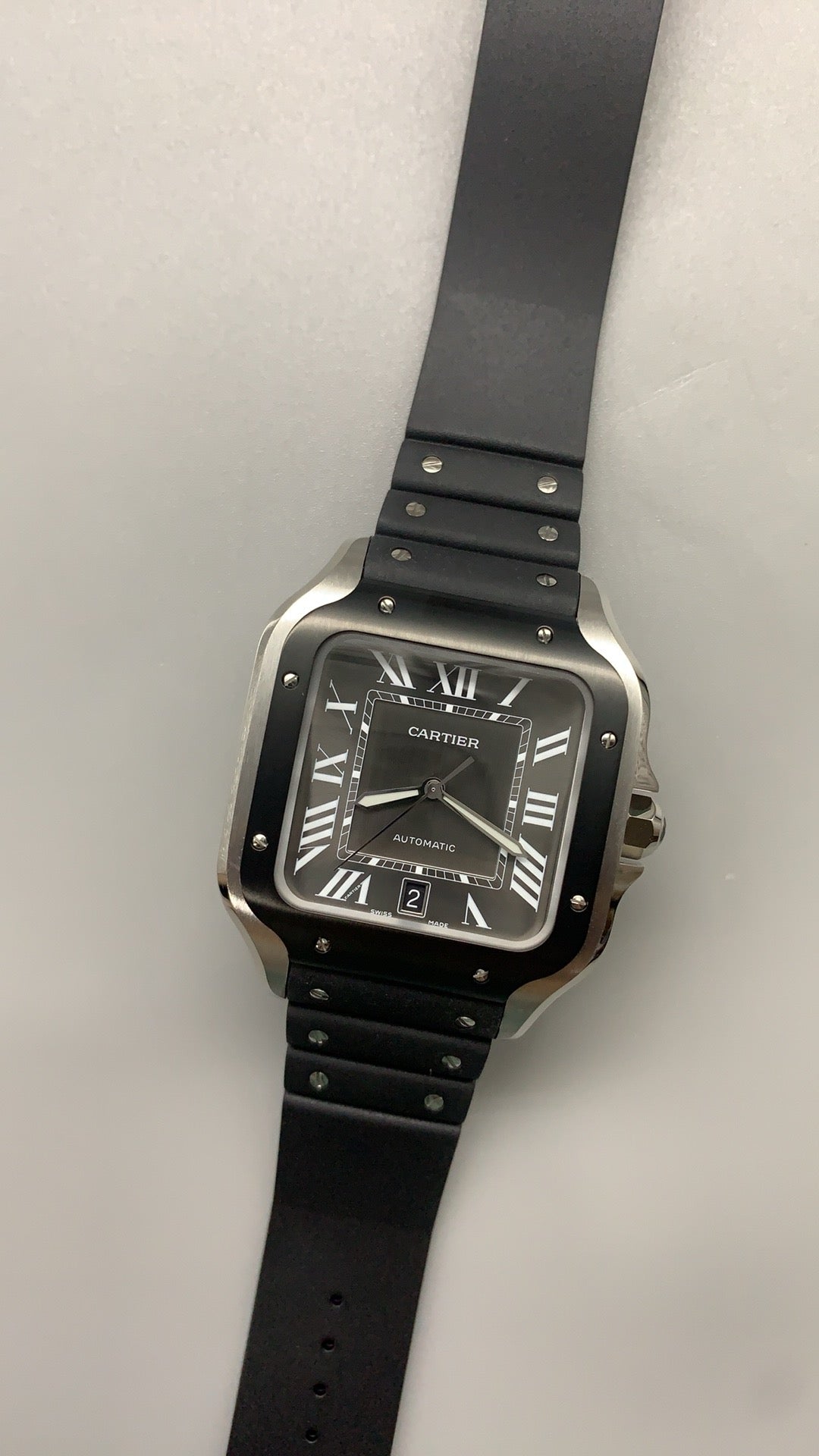 Cartier Santos de Cartier | Size 40 mm (Large) | Black bezel | Rubber strap | Automatic