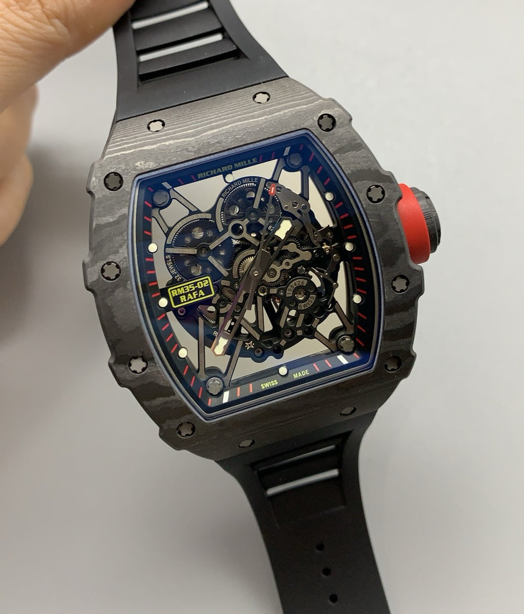 Richard Mille RM35-02 | 42MM | ตัวเรือนคาร์บอนไฟเบอร์ NTPT + ขอบไทเทเนียม | หน้าปัดสเกเลตัน | กลไกอัตโนมัติ RMAL1